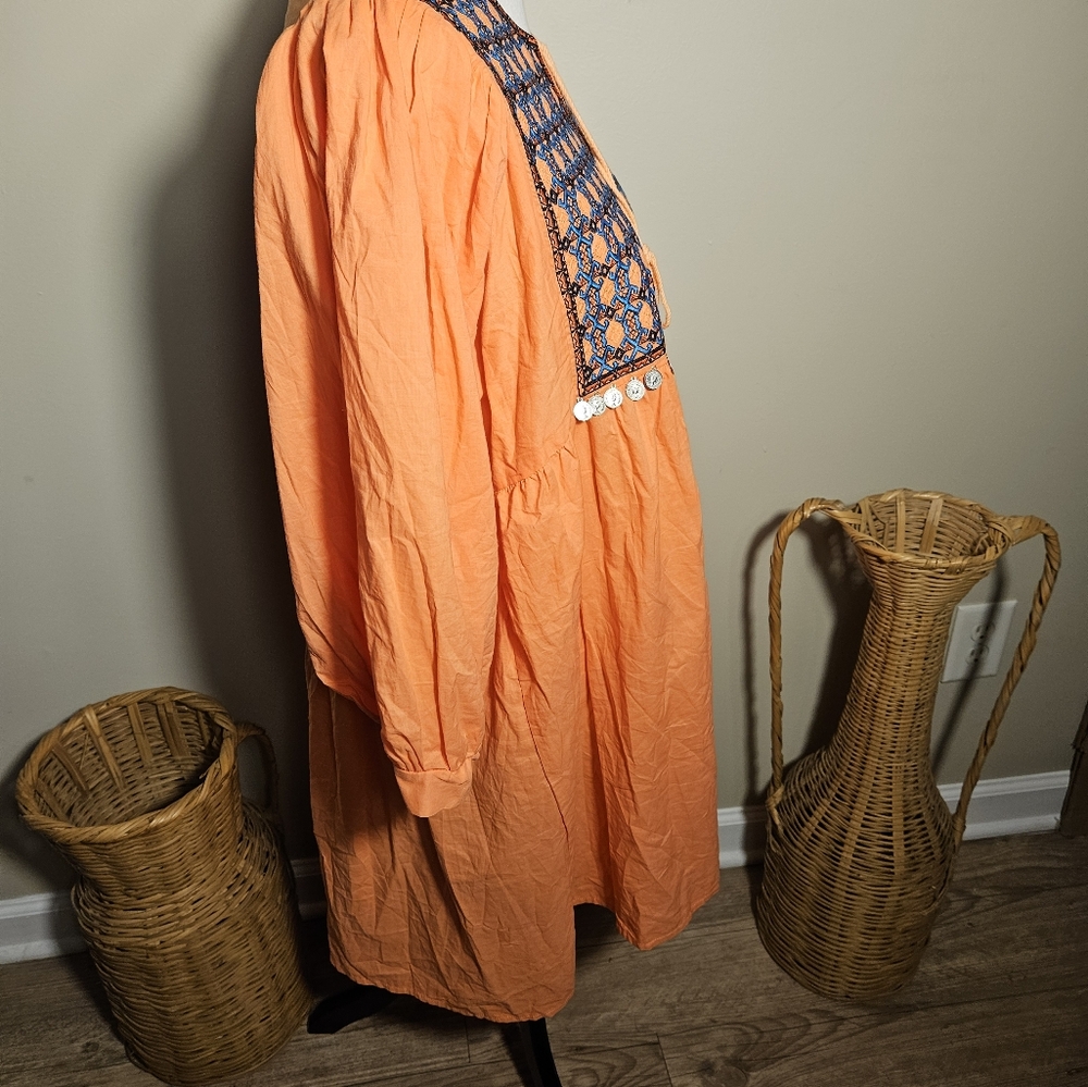 Velzera Orange Mini Dress with Bishop Sleeves - Picture 13 of 14